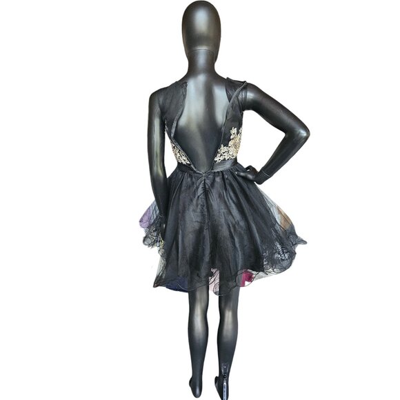 Black/Silver/Gold Embroidered Illusion Full Skirt Party Dress - Mori Lee - Picture 8 of 9